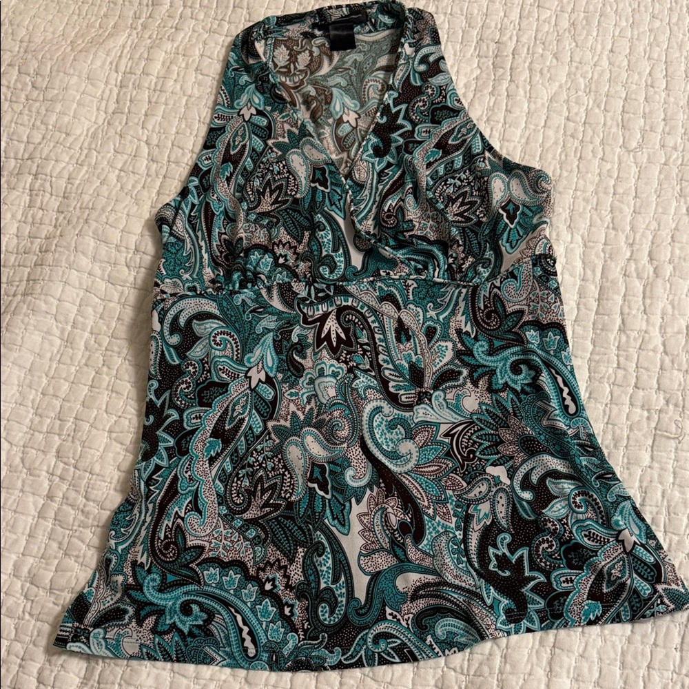 INC International Concepts Teal Paisley Sleeveless V-Neck Camisole